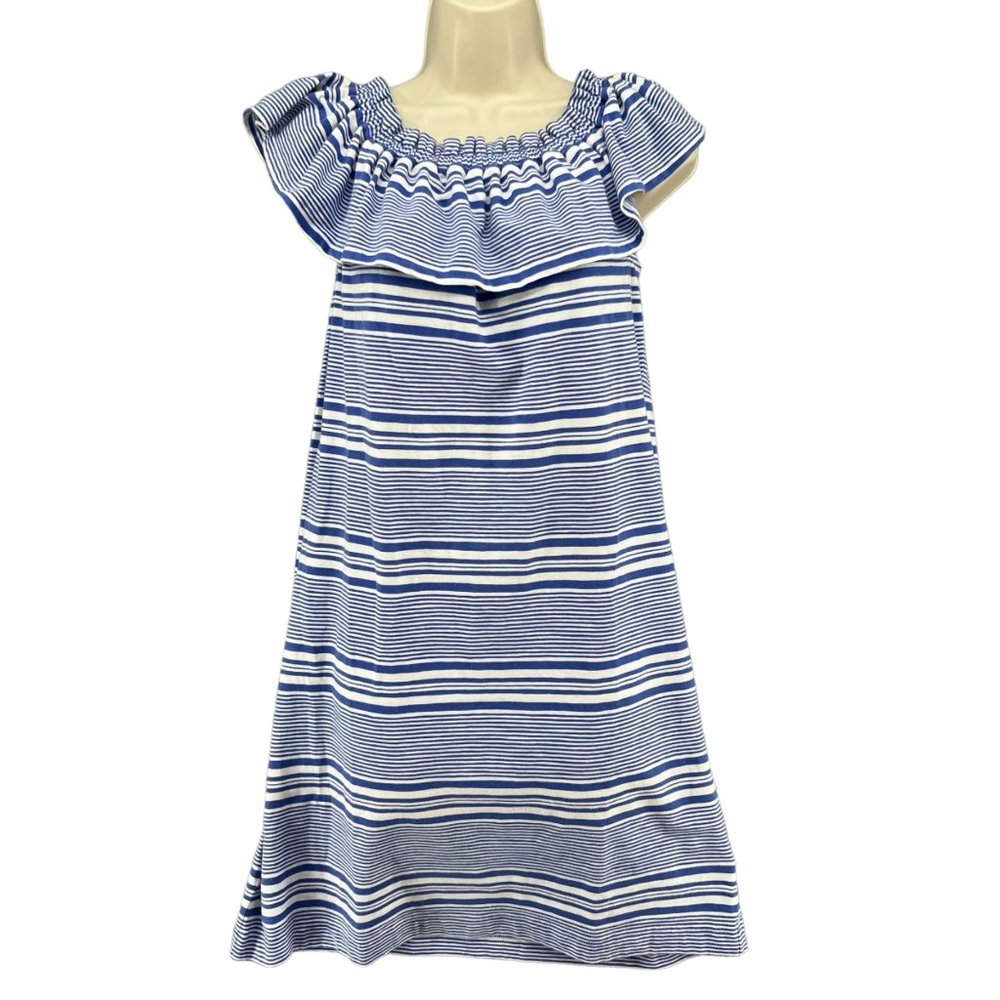 Vineyard Vines Blue and White Striped Off-Shoulder Dress